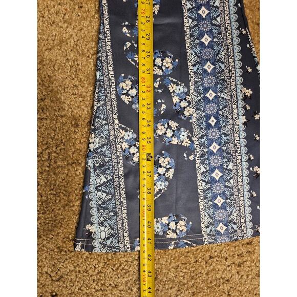 Blue & White Boho Festival Hippie Flare Pants Retro Stripe & Floral Print Sz XXL - Picture 7 of 8
